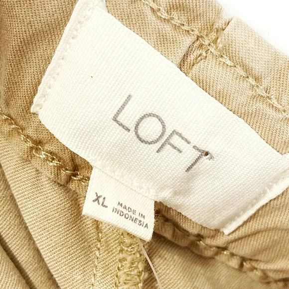 Loft Womens Pants Size XL Tan Chino Wide Leg Elastic High Waist Patch Pockets - Picture 6 of 7